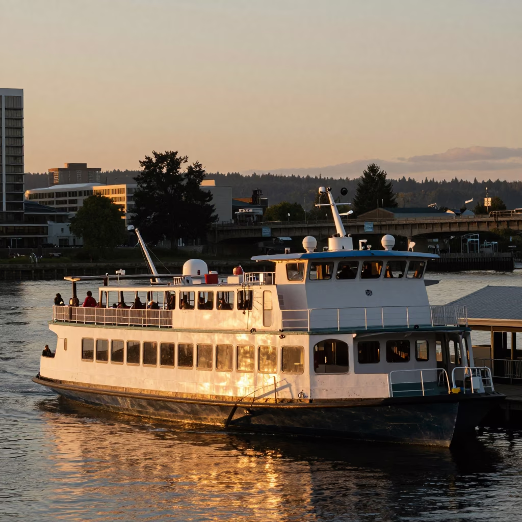 Water Taxi at Honeyed Evening Light in Portland in in Portland, Oregon, United States