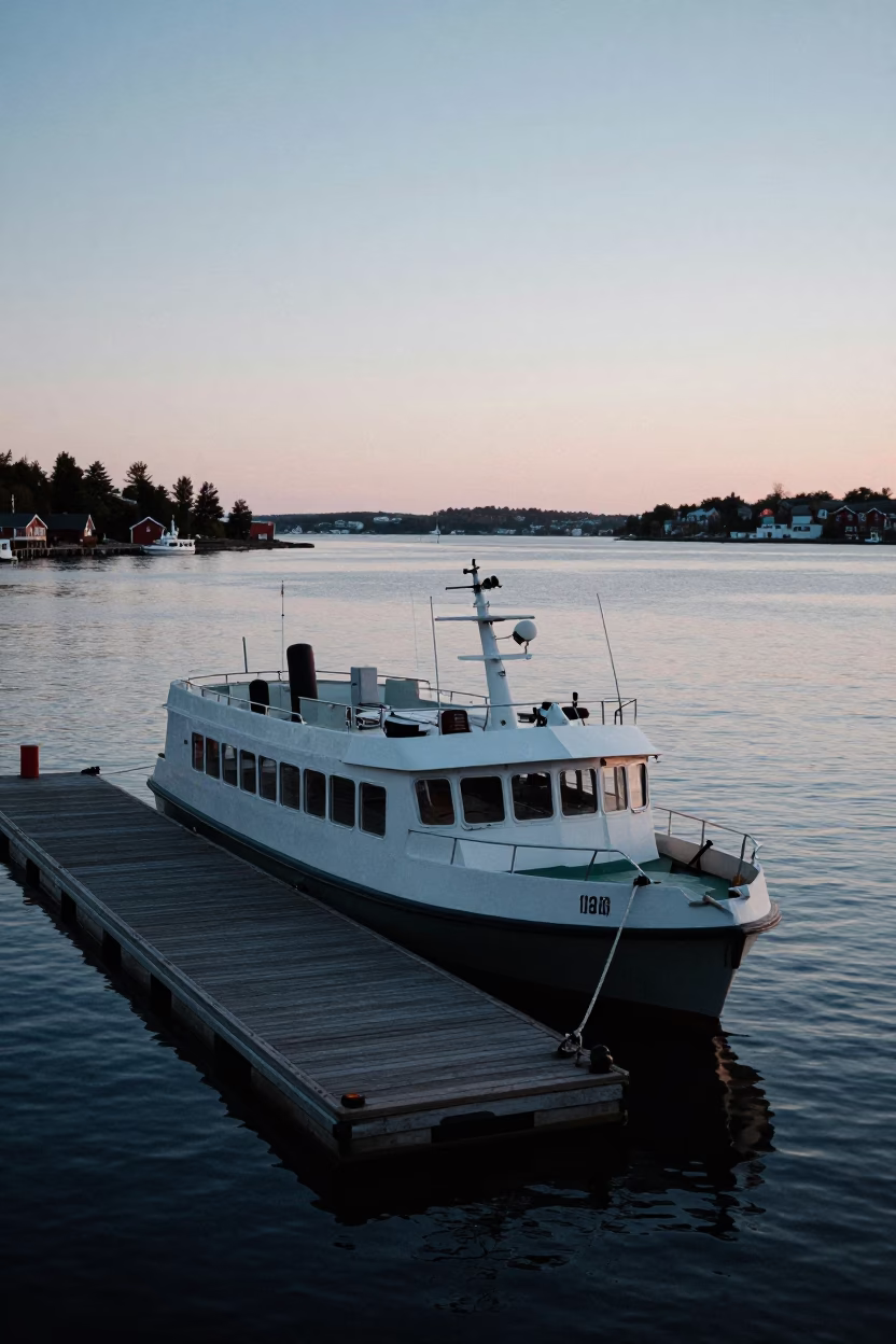 Water Taxi Docked at Halifax Harbour Before Dawn in Nova Scotia in in Halifax, Nova Scotia, Canada