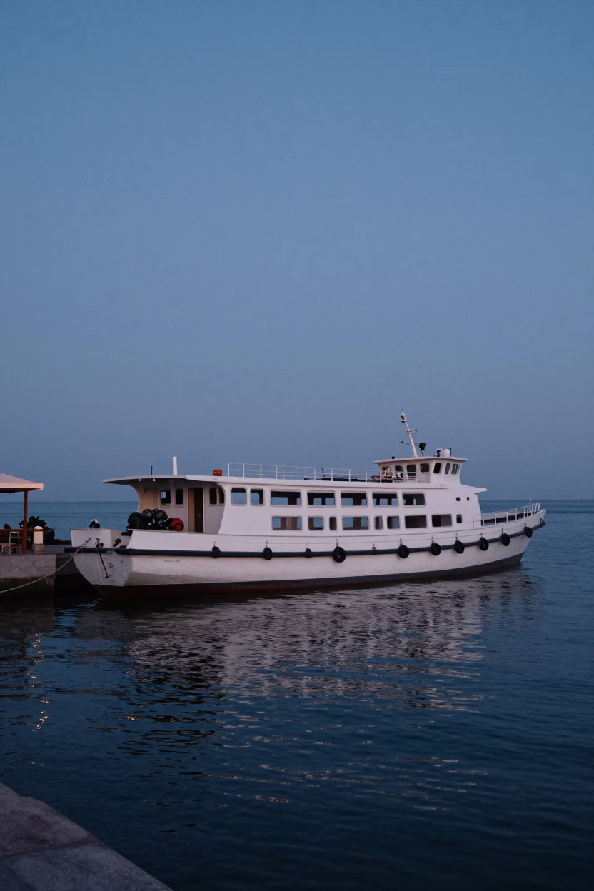 Water Taxi Docked at Sunrise Light in Muscat in in Muscat, Oman