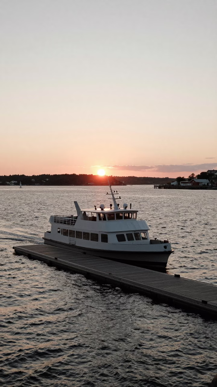 Water Taxi Docking at Halifax Nova Scotia Harbor During Sunset Golden Hour in in Halifax, Nova Scotia, Canada