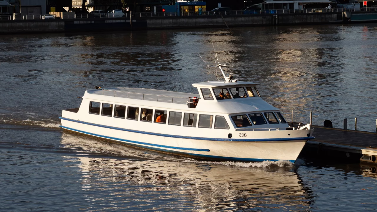 Water Taxi Docking at Puerto Madero Dock in Buenos Aires Early Afternoon Sunlight in in Buenos Aires, Argentina