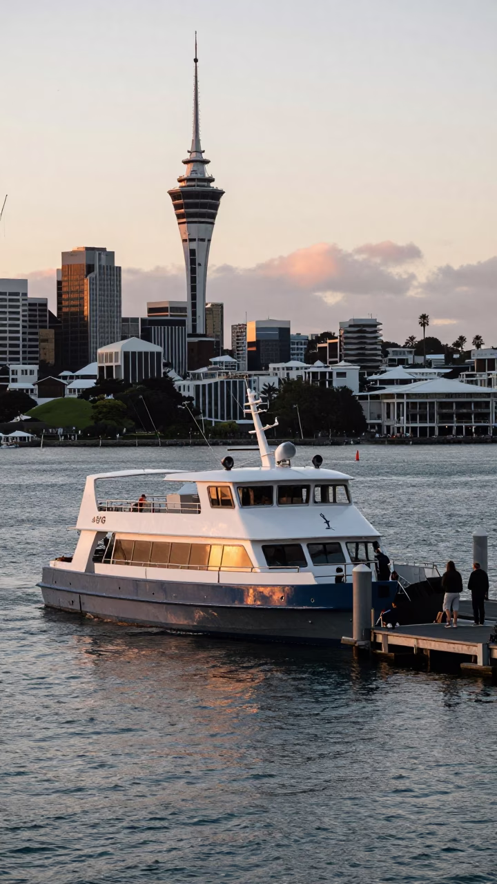 Water Taxi in Auckland at Nautical Dawn Light in in Auckland, New Zealand