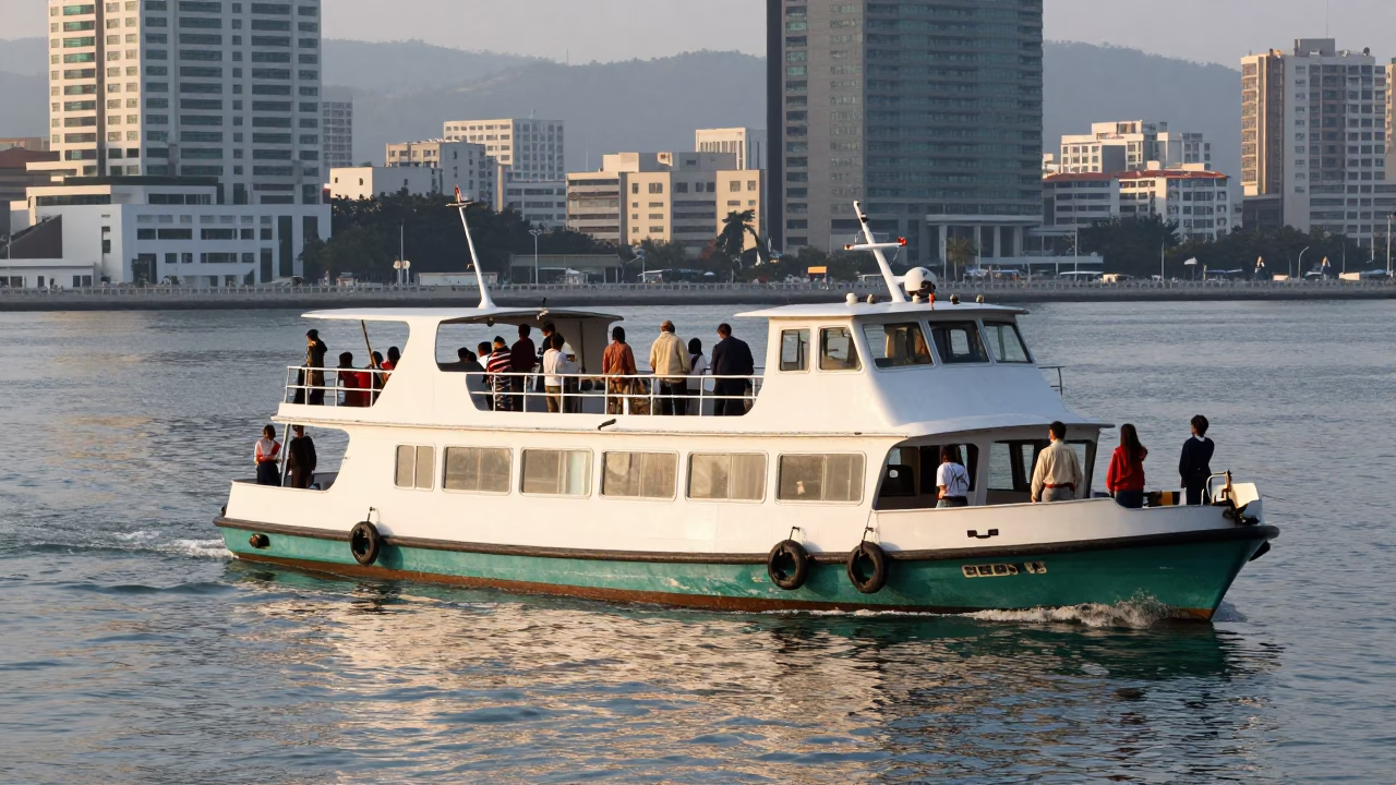 Water Taxi in Kaohsiung at As First Light Reaches The Scene in in Kaohsiung, Taiwan