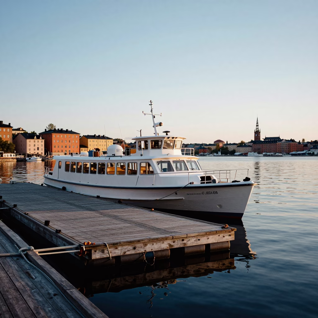 Water Taxi in Stockholm at Nautical Dawn Light in in Stockholm, Sweden