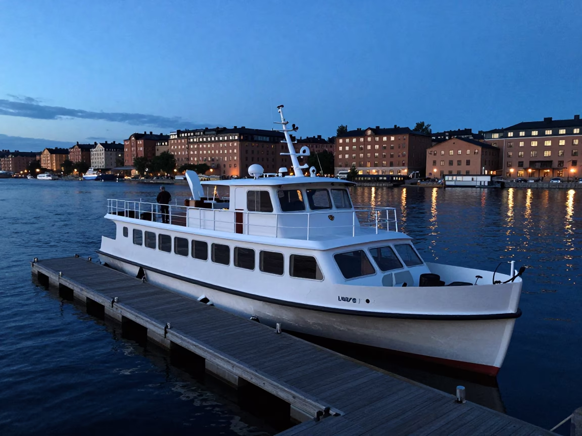 Water Taxi in Stockholm at The Last Blue Light Of Evening in in Stockholm, Sweden