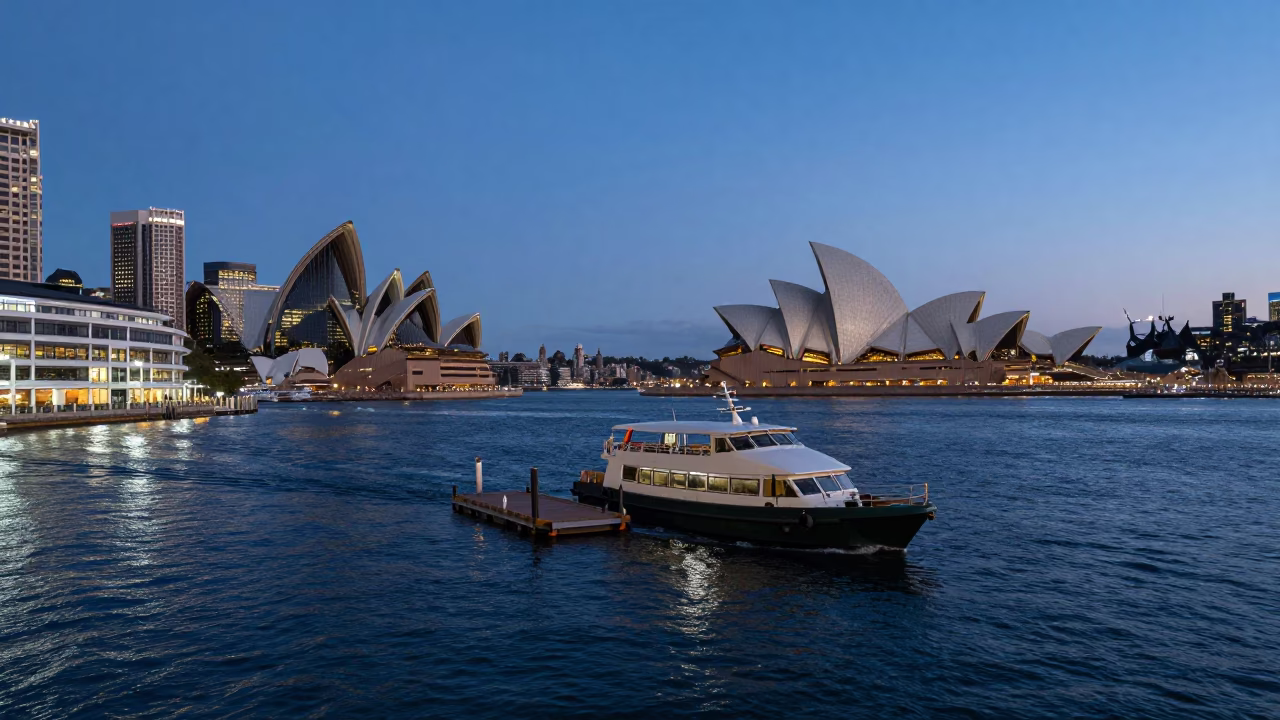 Water Taxi in Sydney at Twilight in in Sydney, New South Wales, Australia