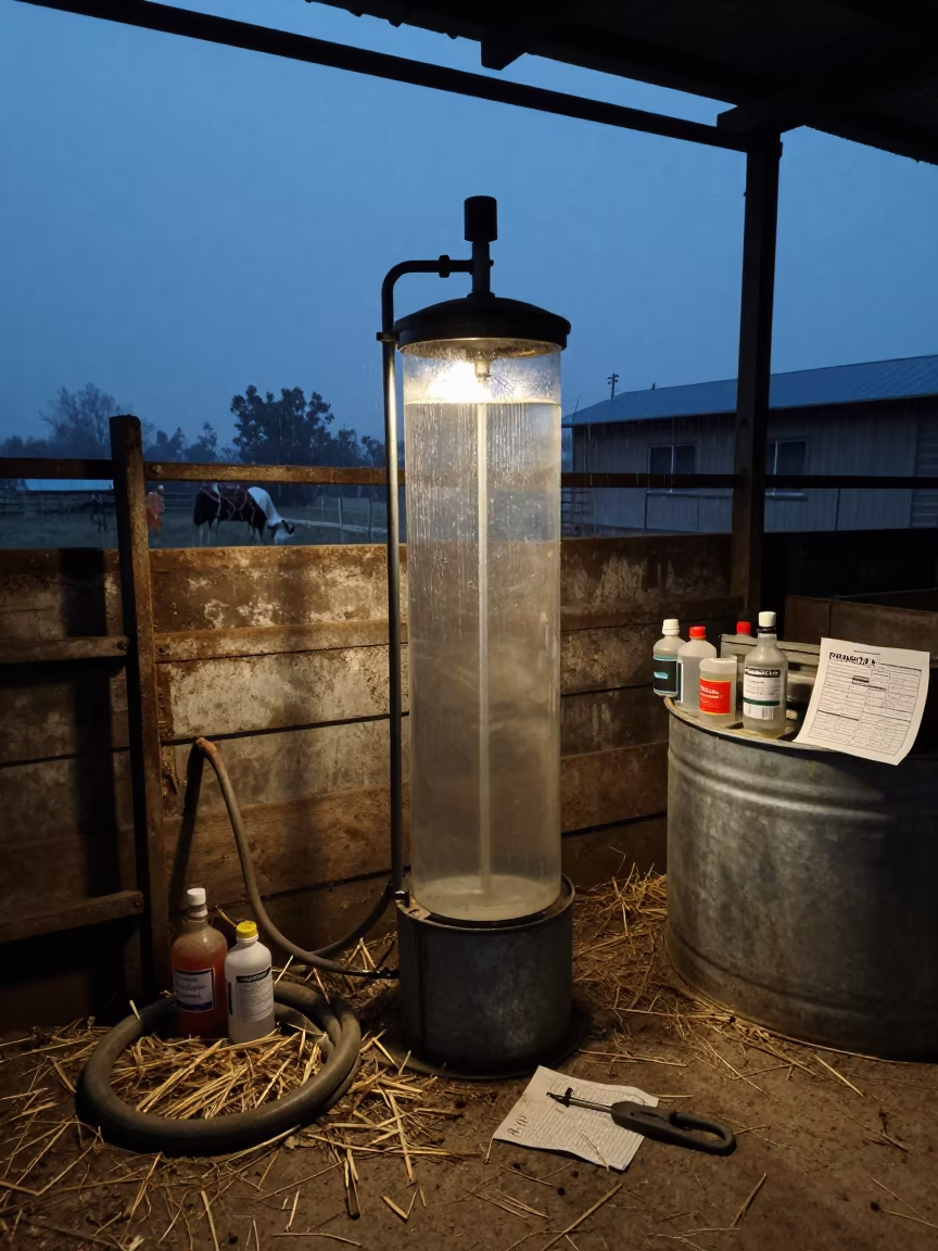 Water Test Cylinder Silhouette in Kashmir Corral Evening in inside a ranch corral in Kashmir