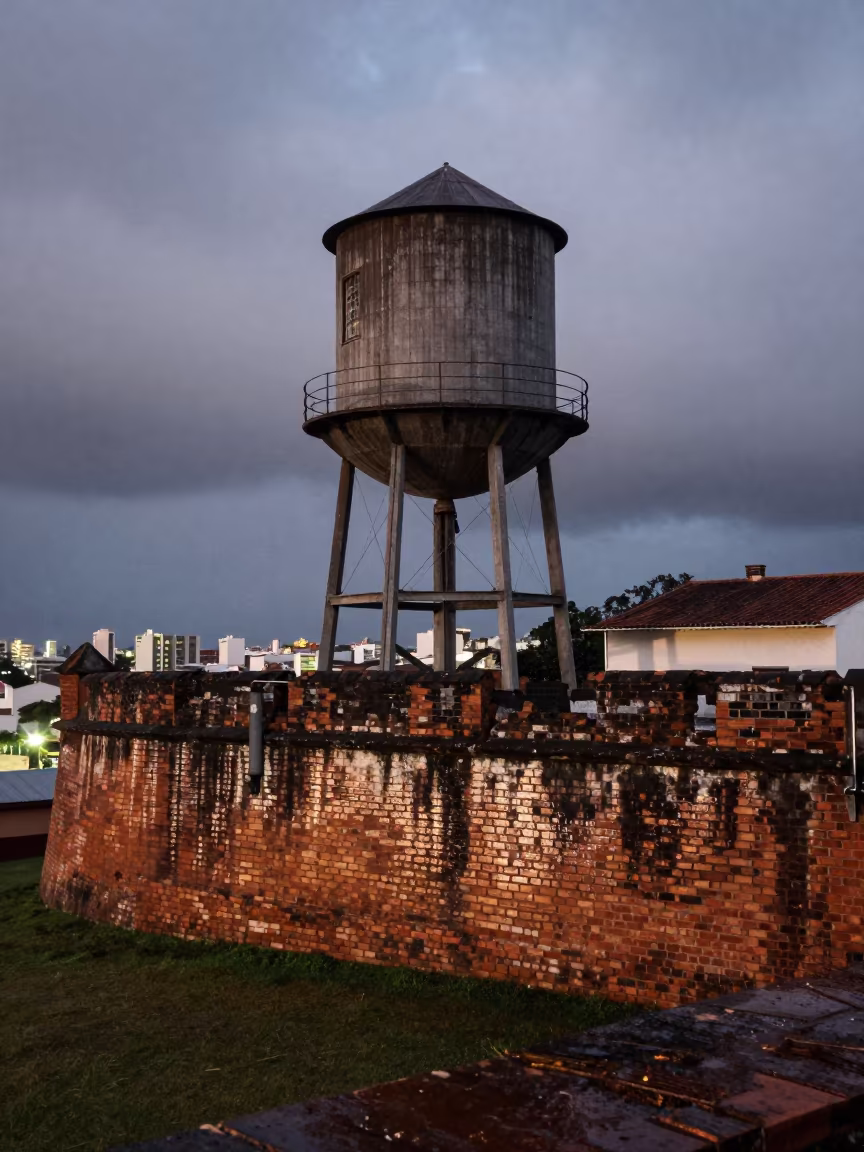 Water Tower Home on Fortress Wall Fortaleza in outside a wind-scoured fortress wall in Fortaleza