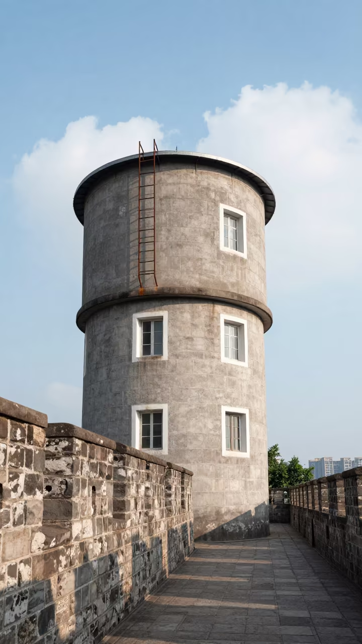 Water Tower House Fortress Chongqing in outside a wind-scoured fortress wall in Chongqing