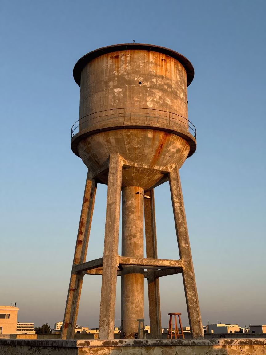 Water Tower in Beirut at Honeyed Evening Light in in Beirut, Lebanon