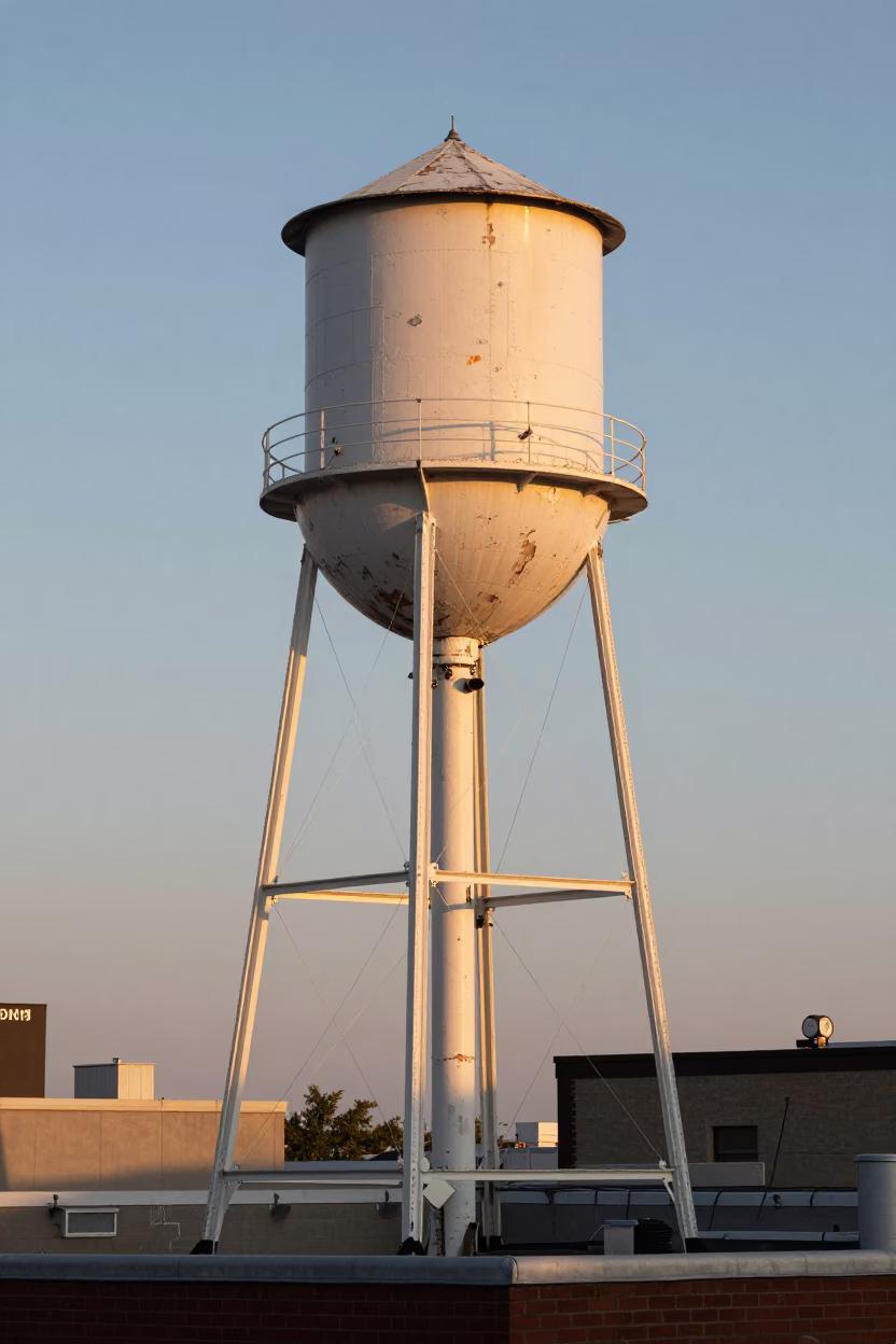 Water Tower in Toronto at Honeyed Evening Light in in Toronto, Ontario, Canada