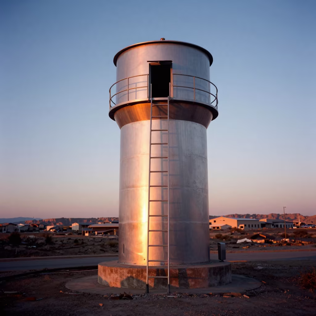 Water Tower Ladder in Jordan Sunset Glow in beside a water tower ladder in Jordan