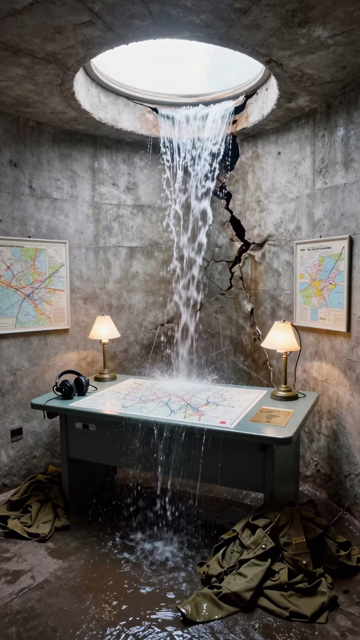 Waterfall Command Post Bunker Qingdao in inside a bunker stairwell in Qingdao
