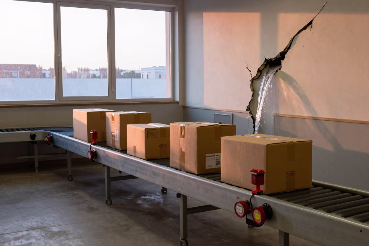 Waterfall Over Conveyor in Dispatch Office in inside a dispatch office above the dock near Leganés