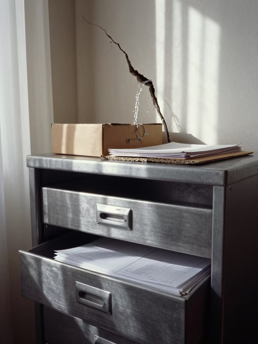 Waterfall From Wall Crack In Diyarbakır Mailroom in at an office reception desk in Diyarbakır