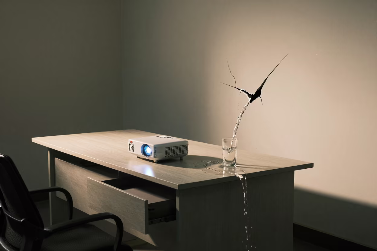 Waterfall From Wall Crack Office Lull in at a boardroom table before a meeting in Pune