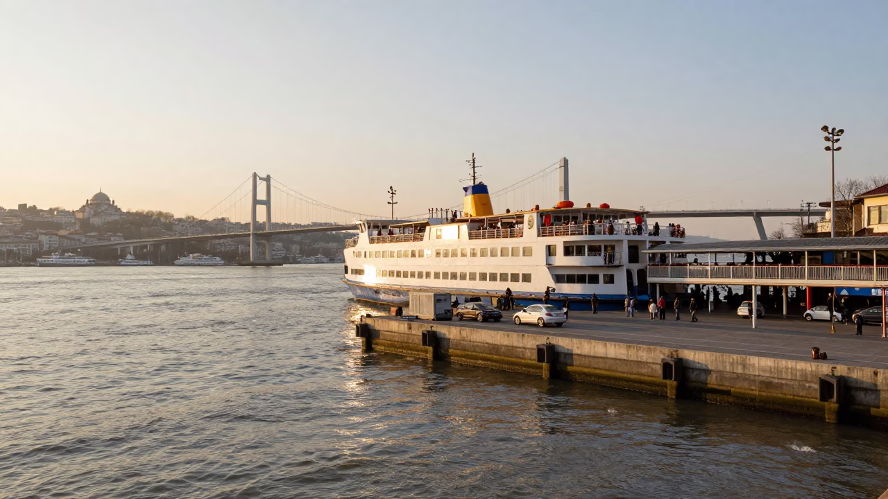 Waterfront Activity at The Early Morning Light in Istanbul in in Istanbul, Turkey