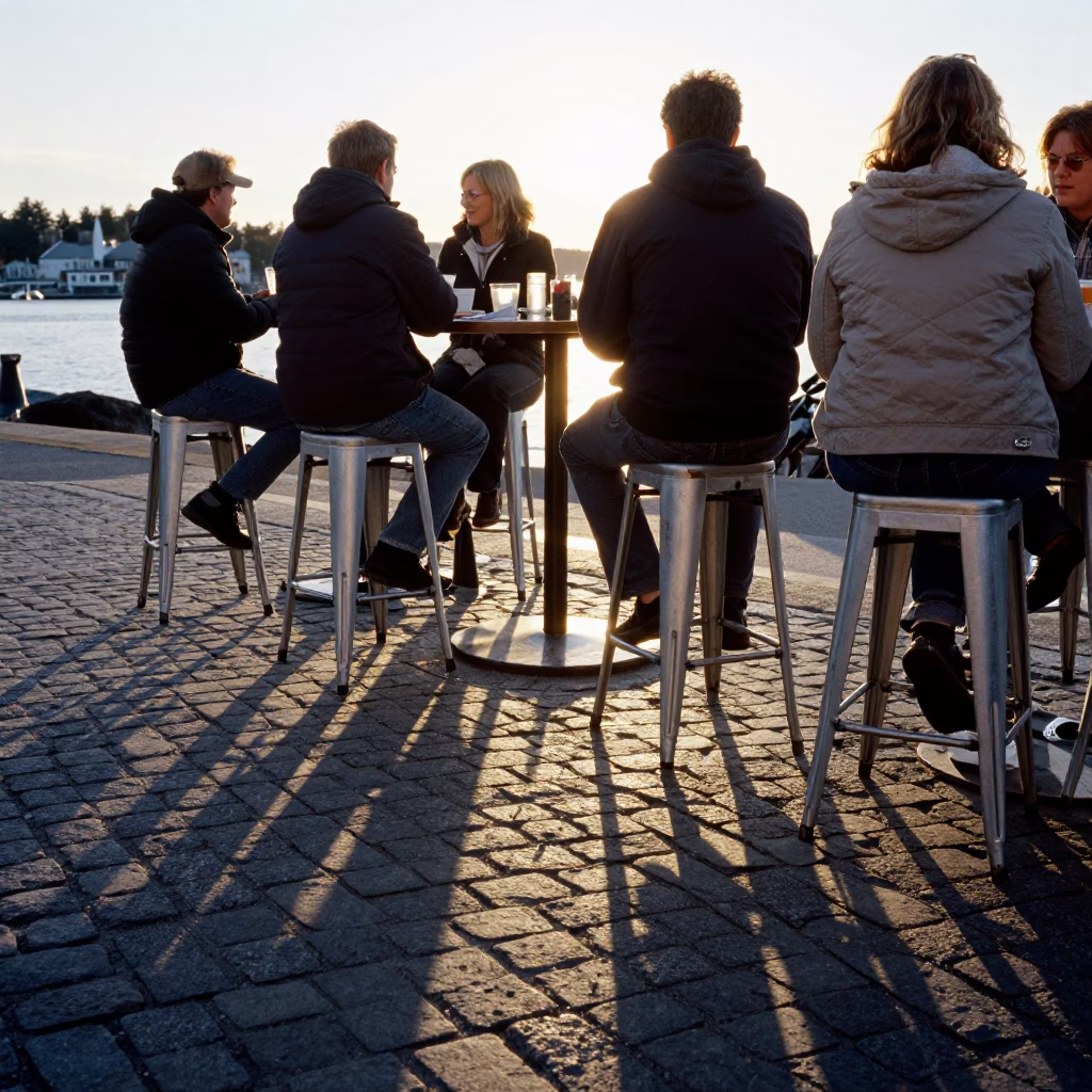 Waterfront Dining in Halifax at Honeyed Evening Light in in Halifax, Nova Scotia, Canada