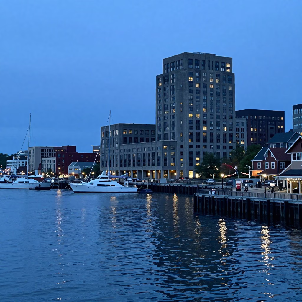 Waterfront Evening in Halifax at The Last Blue Light Of Evening in in Halifax, Nova Scotia, Canada