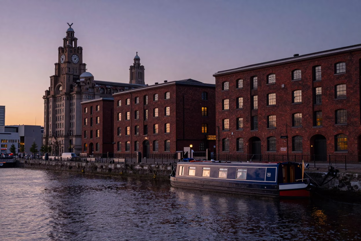 Waterfront in Liverpool United Kingdom at Twilight in in Liverpool, United Kingdom