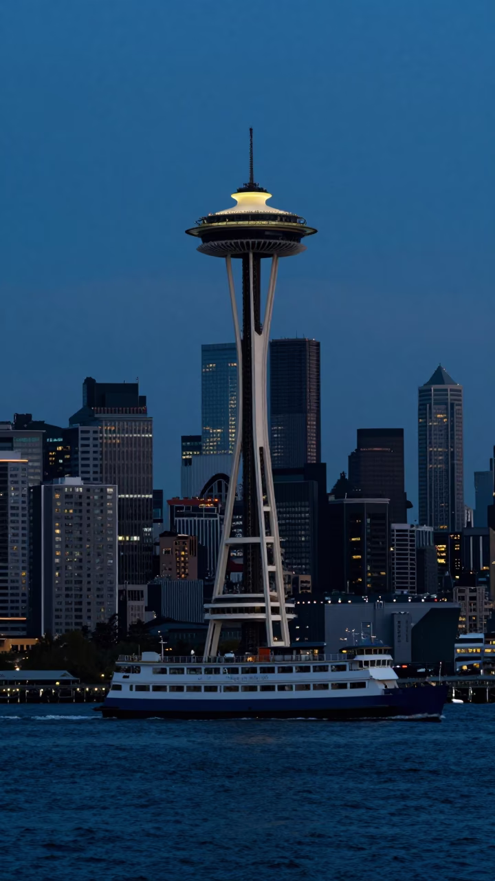 Waterfront in Seattle Washington at Twilight in in Seattle, Washington, United States