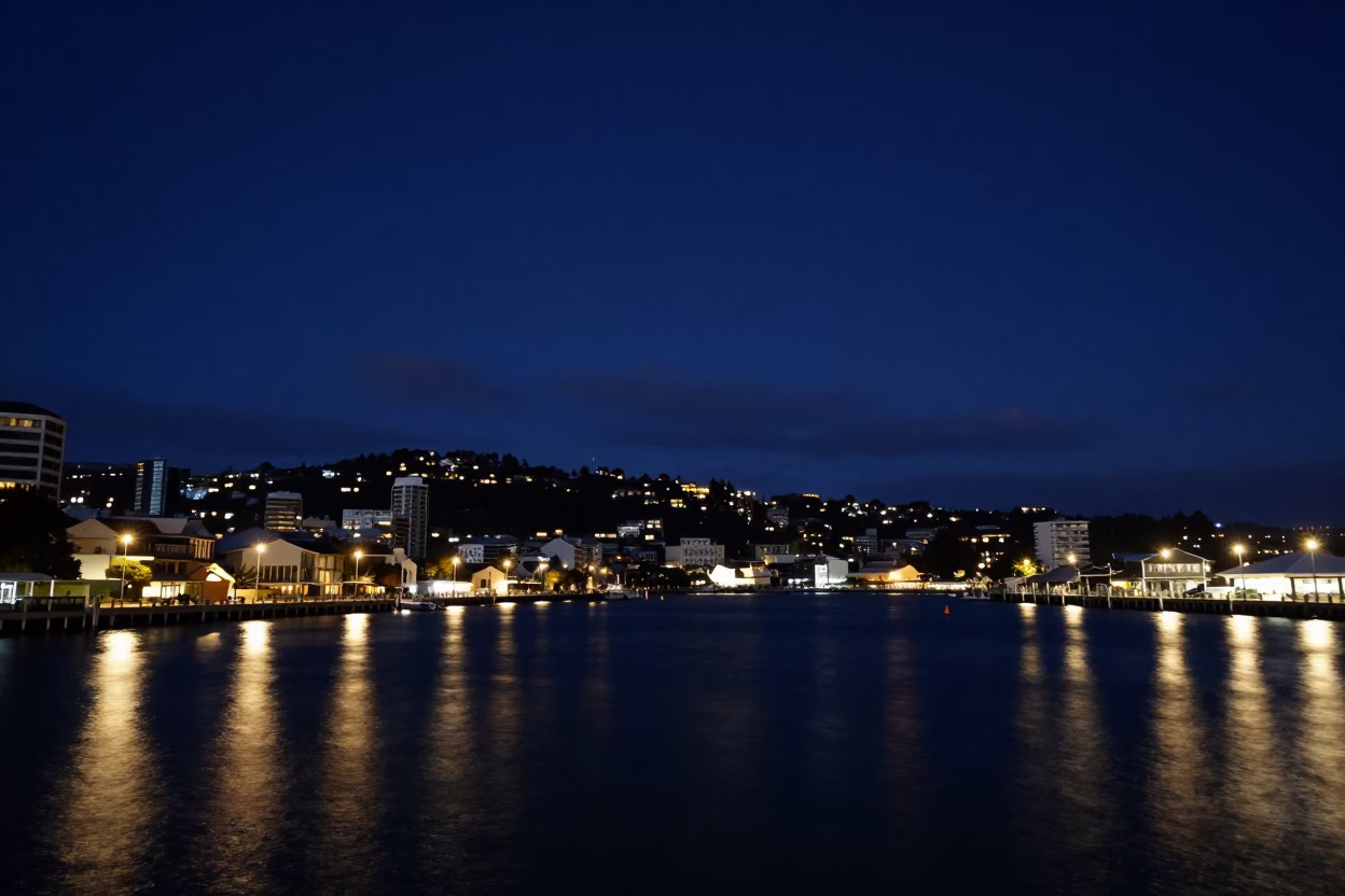 Waterfront in Wellington at The Deepest Night Sky Light in in Wellington, New Zealand