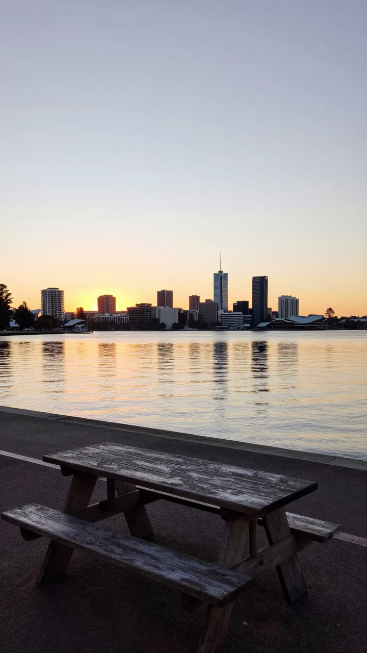 Waterfront just after sunrise in Perth in in Perth, Western Australia, Australia