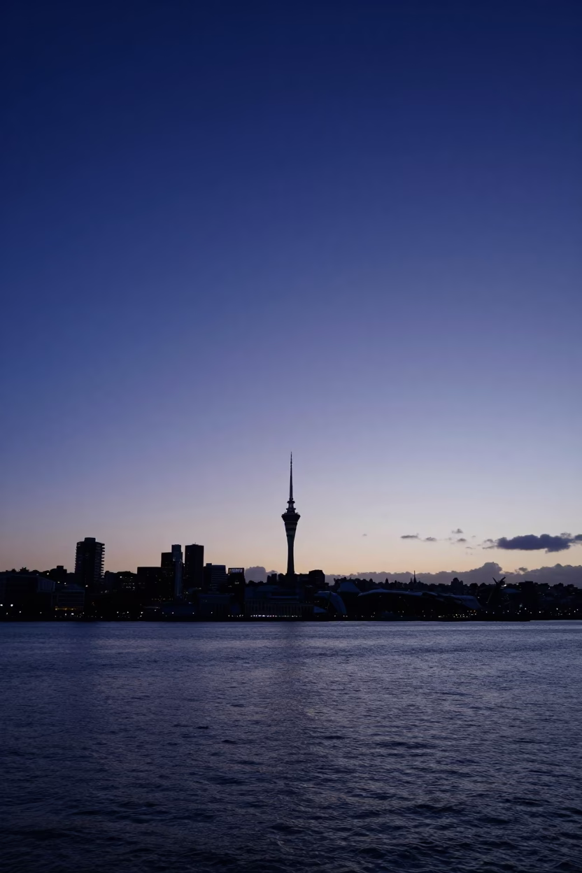 Waterfront Scene in Auckland at The Still Hours Before Dawn Light in in Auckland, New Zealand