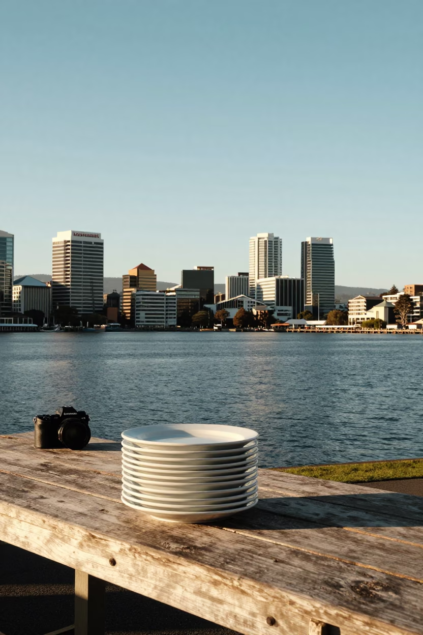 Waterfront Scene in Hobart at Late Afternoon Light in in Hobart, Tasmania, Australia