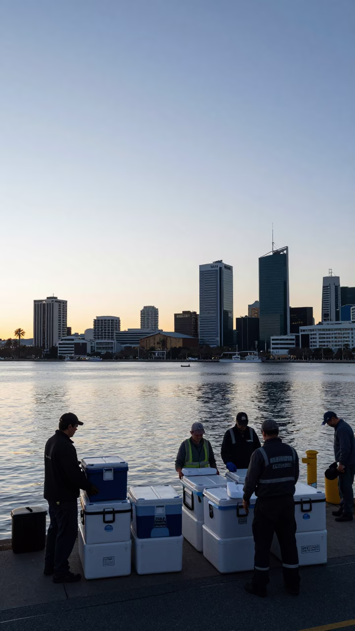Waterfront Scene in Perth at Sunrise Light in in Perth, Western Australia, Australia