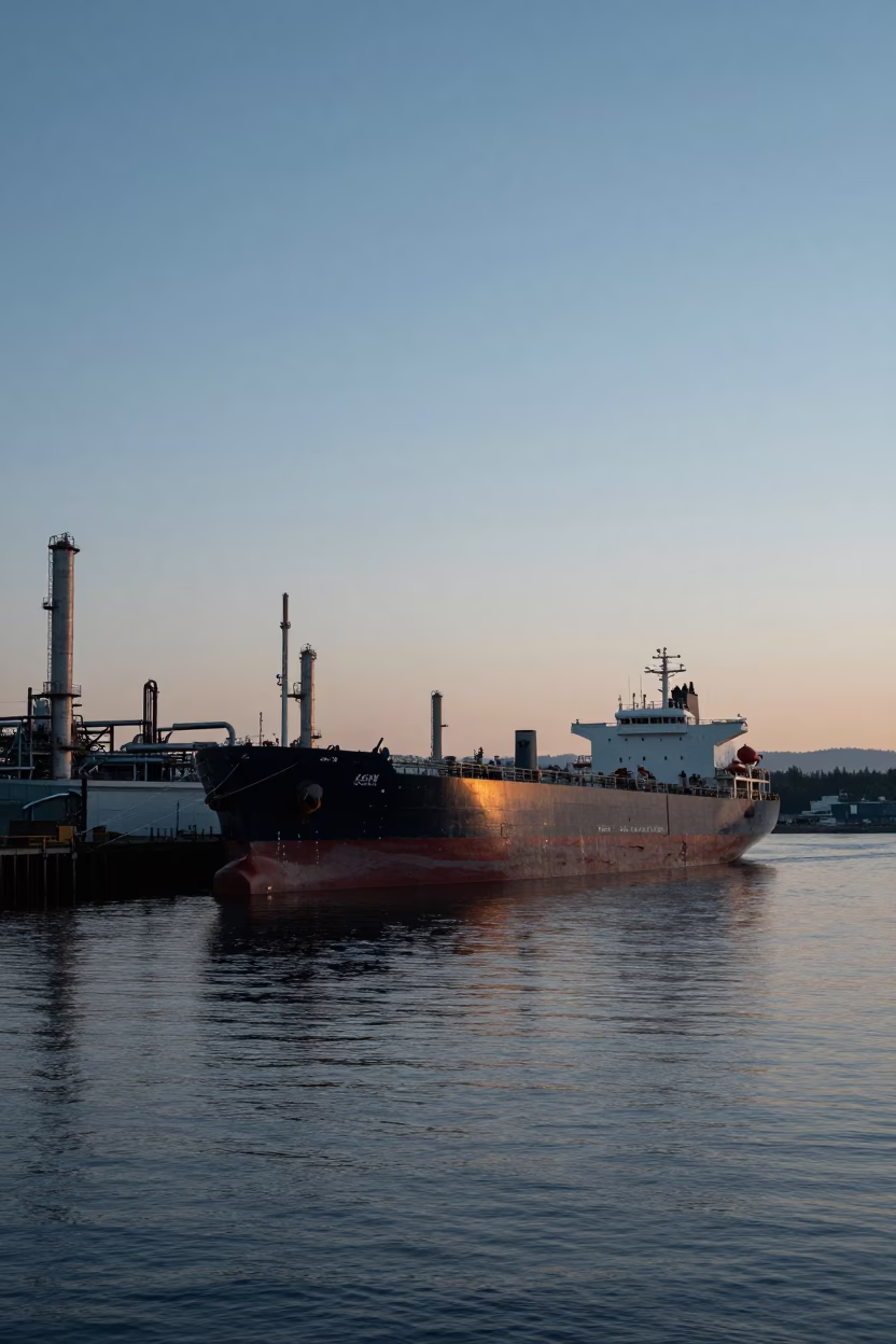 Waterfront Scene in Portland at Sunrise Light in in Portland, Oregon, United States