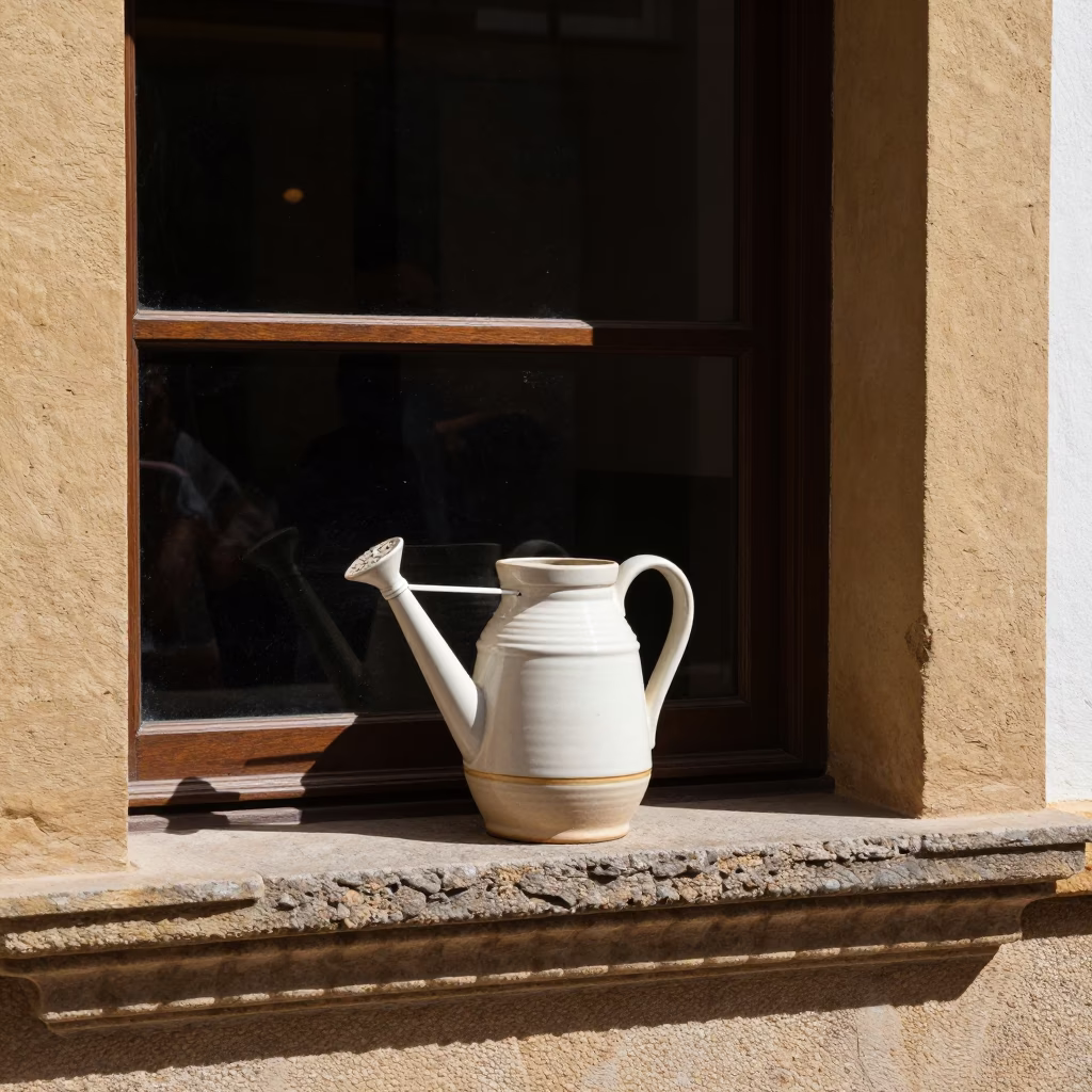 Watering Jug in Seville at The Flat Glare Of Noon Light in in Seville, Spain