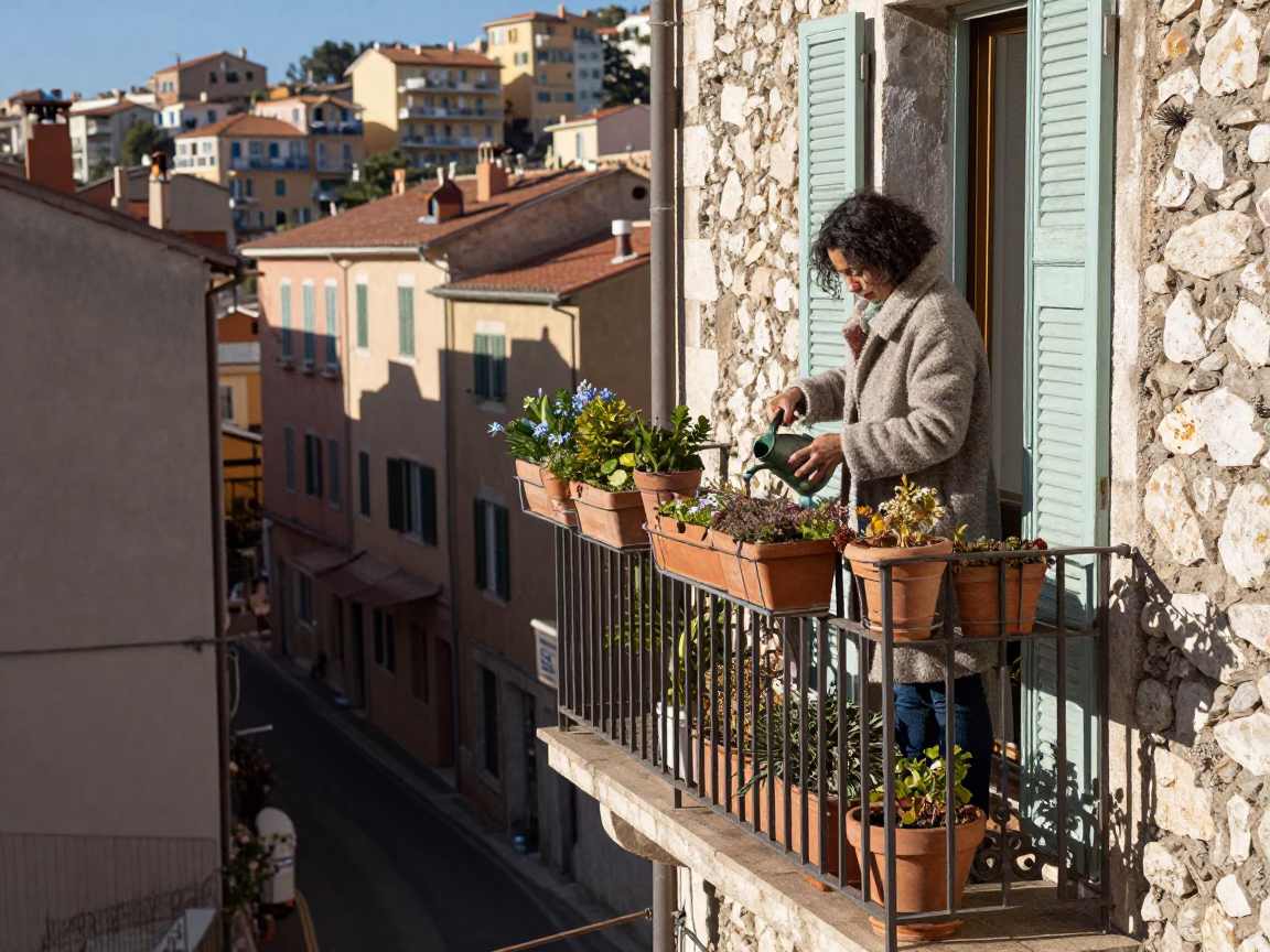 Watering Plants in Nice in in Nice, France