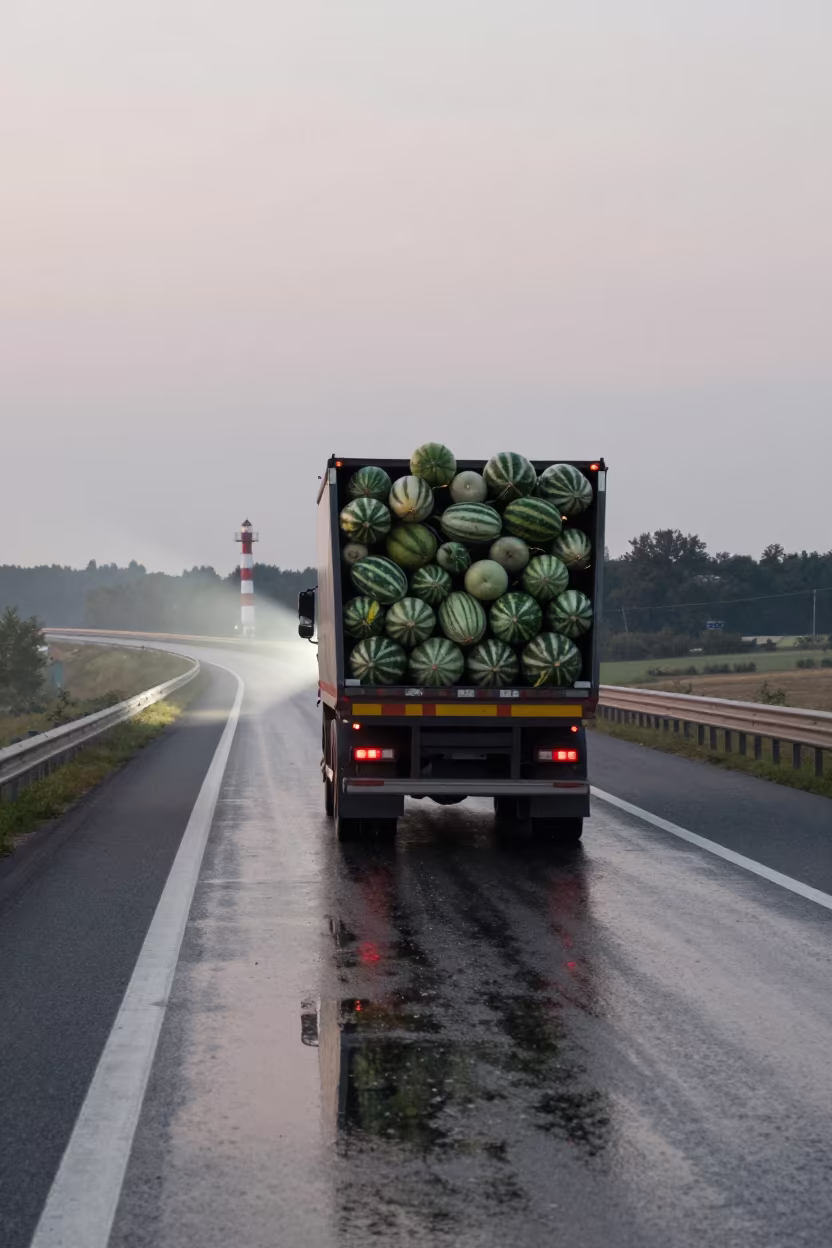 Watermelon Truck Before Dawn in Czech Switchback in along a switchback approach in Czech Republic