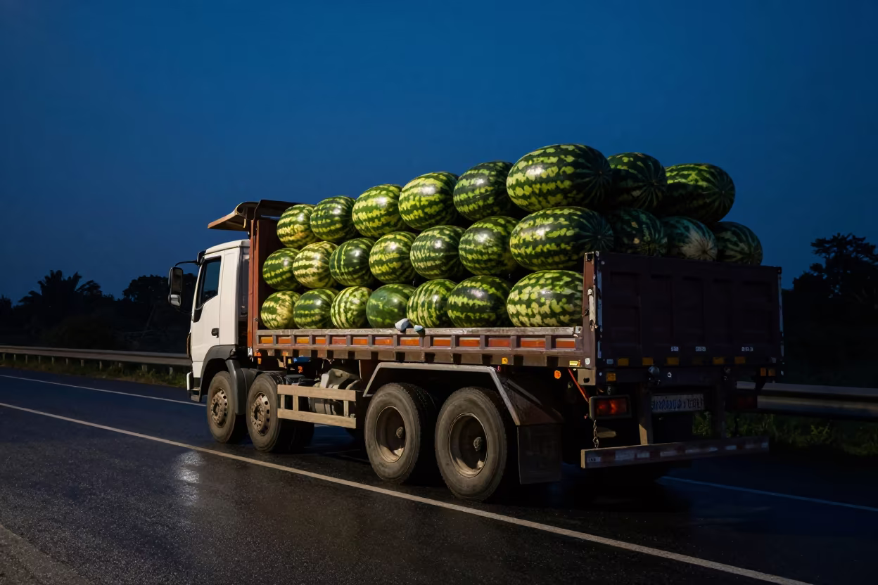 Watermelon Truck in Monsoon Night Shadow in near Kamsar