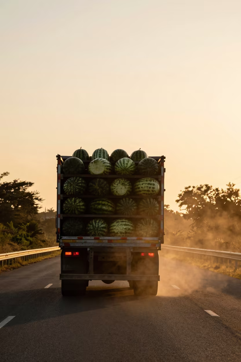 Watermelon Truck Silhouette Highway Evening in near San Pedro de la Paz