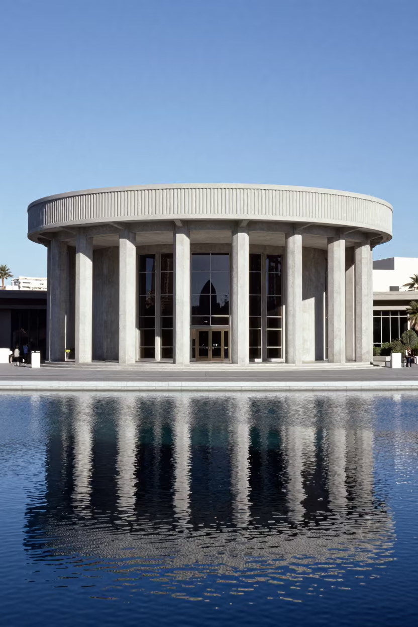 Waterside Pavilion Tram Lines Symmetry in inside a ribbed concrete lobby in Las Vegas