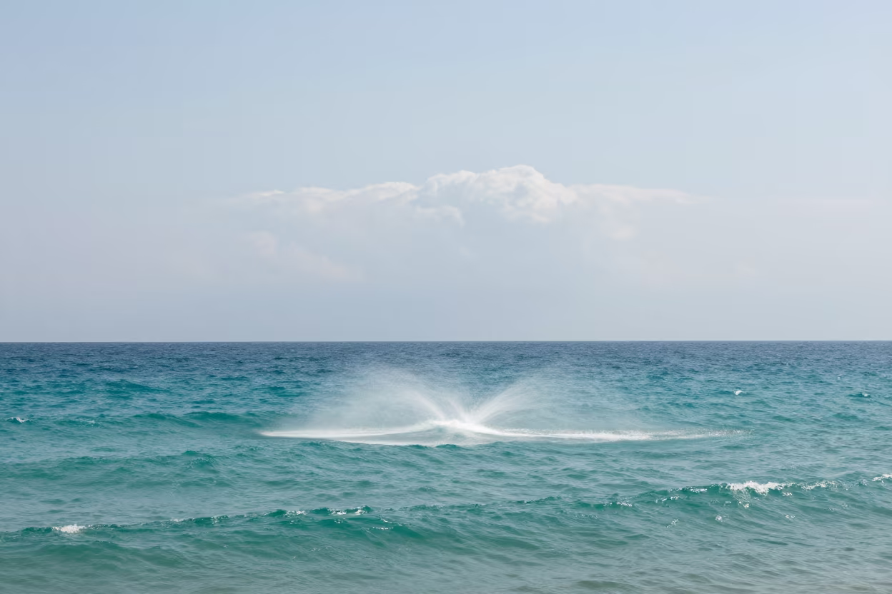 Waterspout Rising Over Turquoise Sea Near Haifa in over a horizon of stacked thunderheads near Haifa