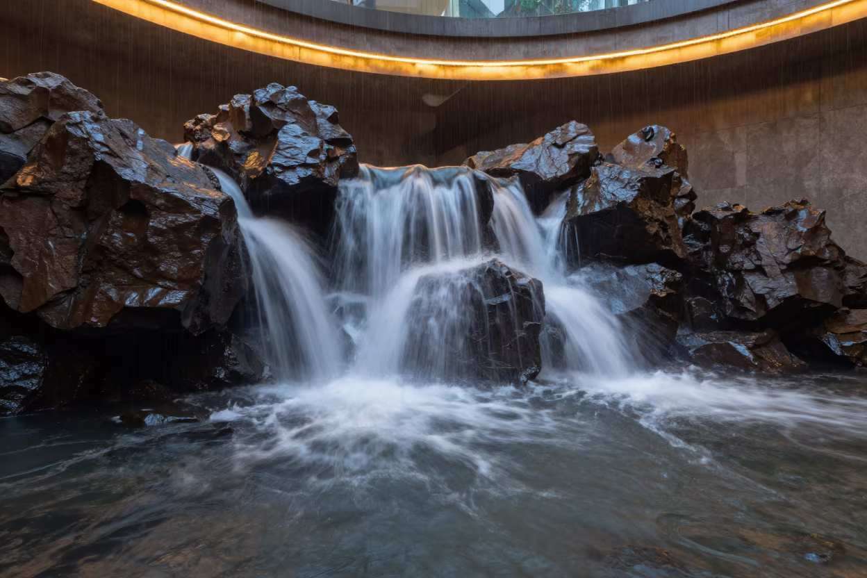 Wave Trails in Zhengzhou Atrium Before Dawn in inside a vaulted atrium in Zhengzhou