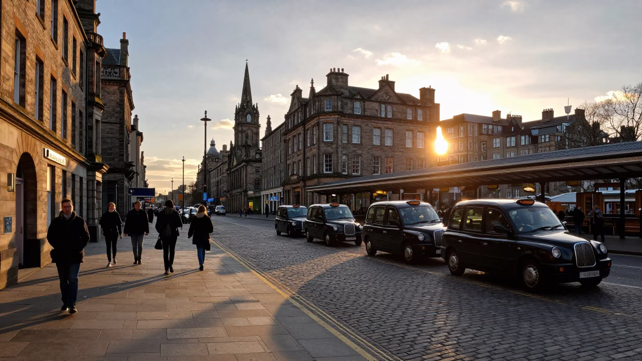 Waverley Station in Edinburgh at Golden Hour in in Edinburgh, United Kingdom