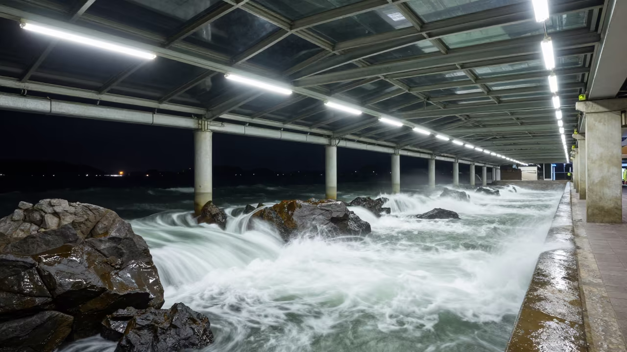 Waves on Dark Rocks in Ho Chi Minh City Arcade in inside a glass-roofed arcade in Cholon, Ho Chi Minh City