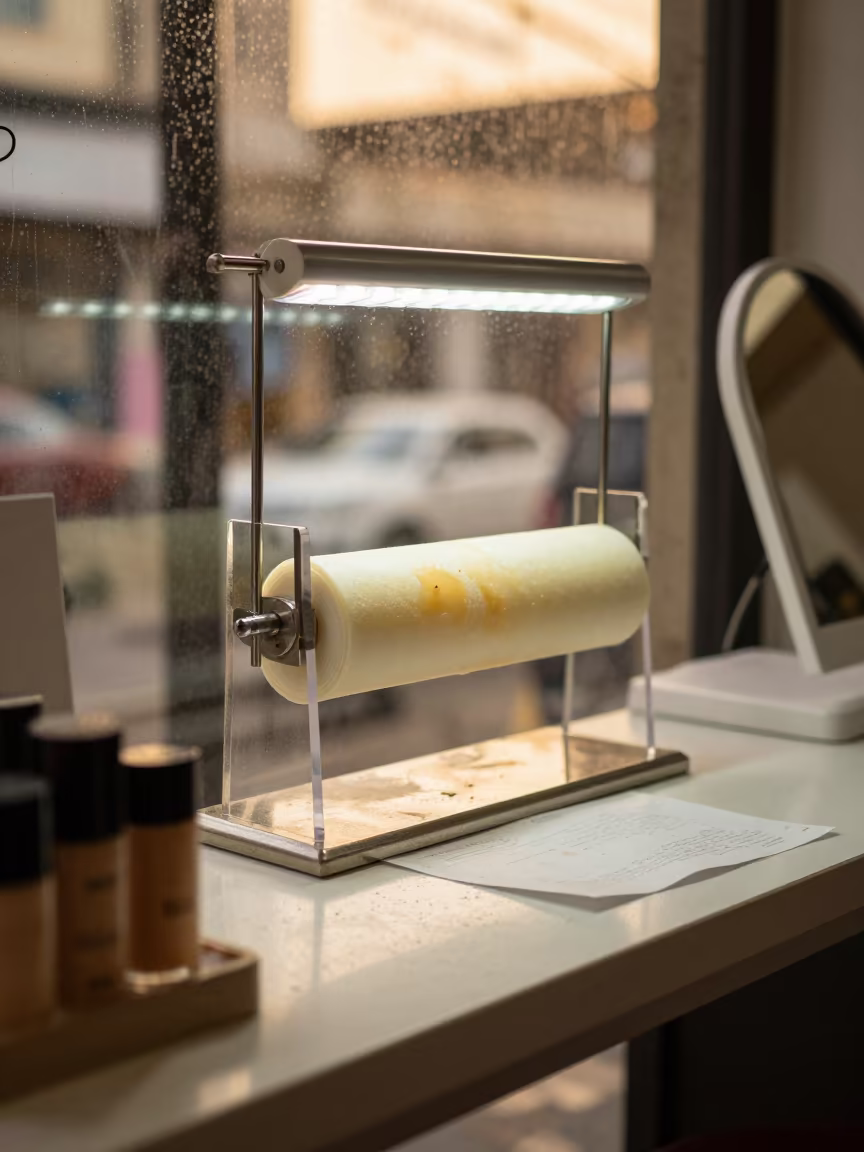 Wax Collar Roll Holder Beauty Supply in in a beauty supply area under white LEDs near Freetown