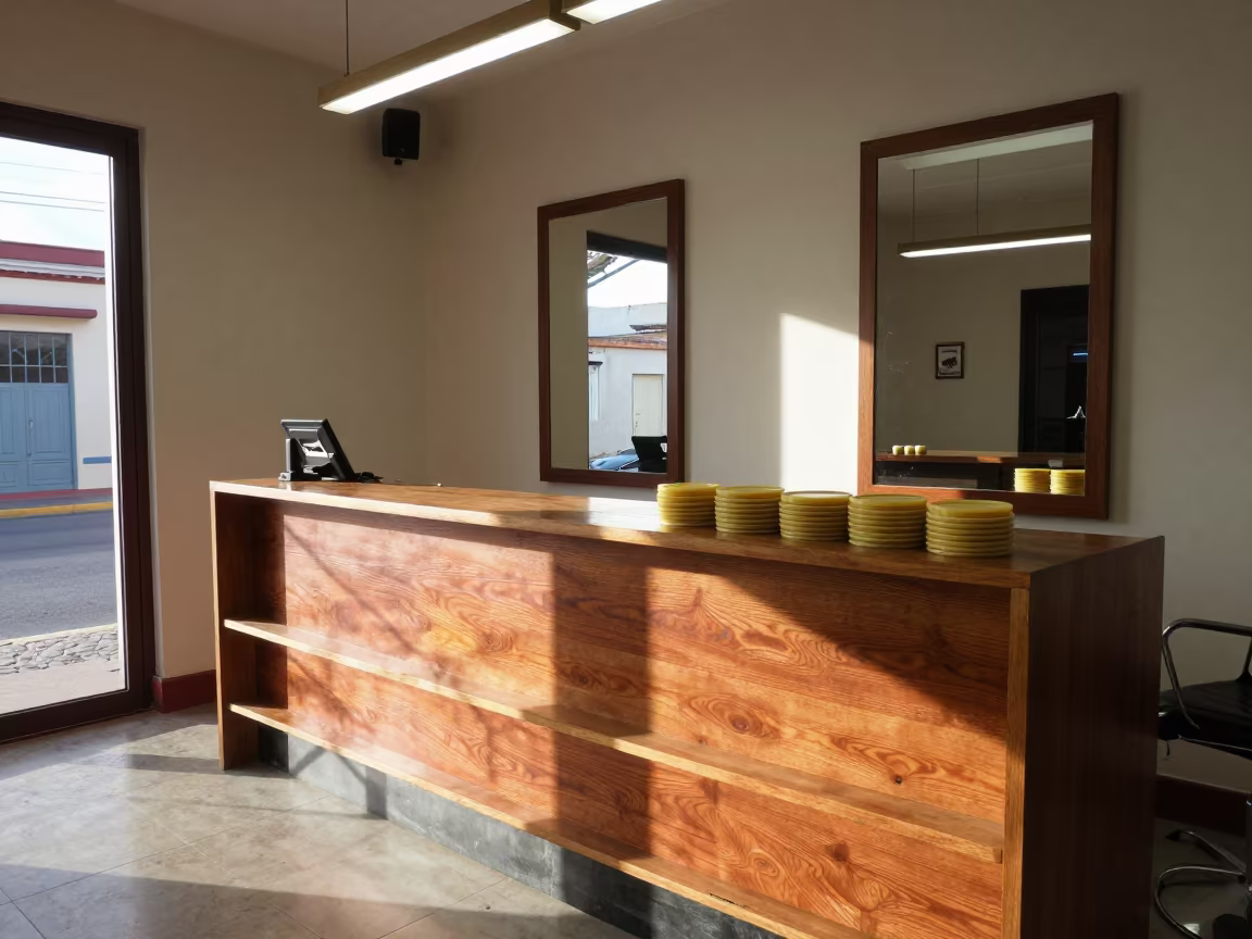 Wax Pot Lid Shelf Salon Reception Santiago in at a salon reception counter in Santiago de los Caballeros