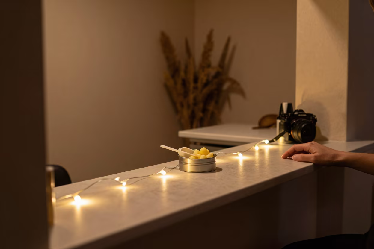Wax Scoop Tin on Salon Counter Midnight Glow in at a salon reception counter near Siena