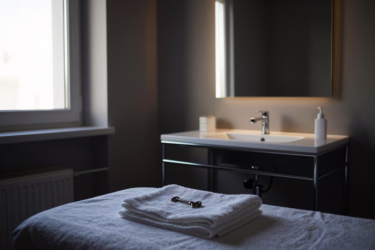 Wax warmer key on terry cloth in Thessaloniki room in inside a skincare treatment room in Thessaloniki