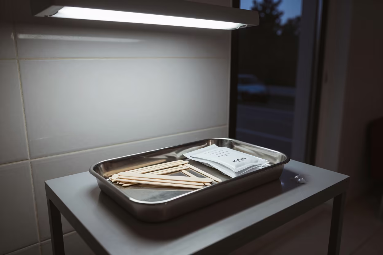 Waxing Tray with Sticks and Gloves in Mersin Salon in inside a salon row in Mersin