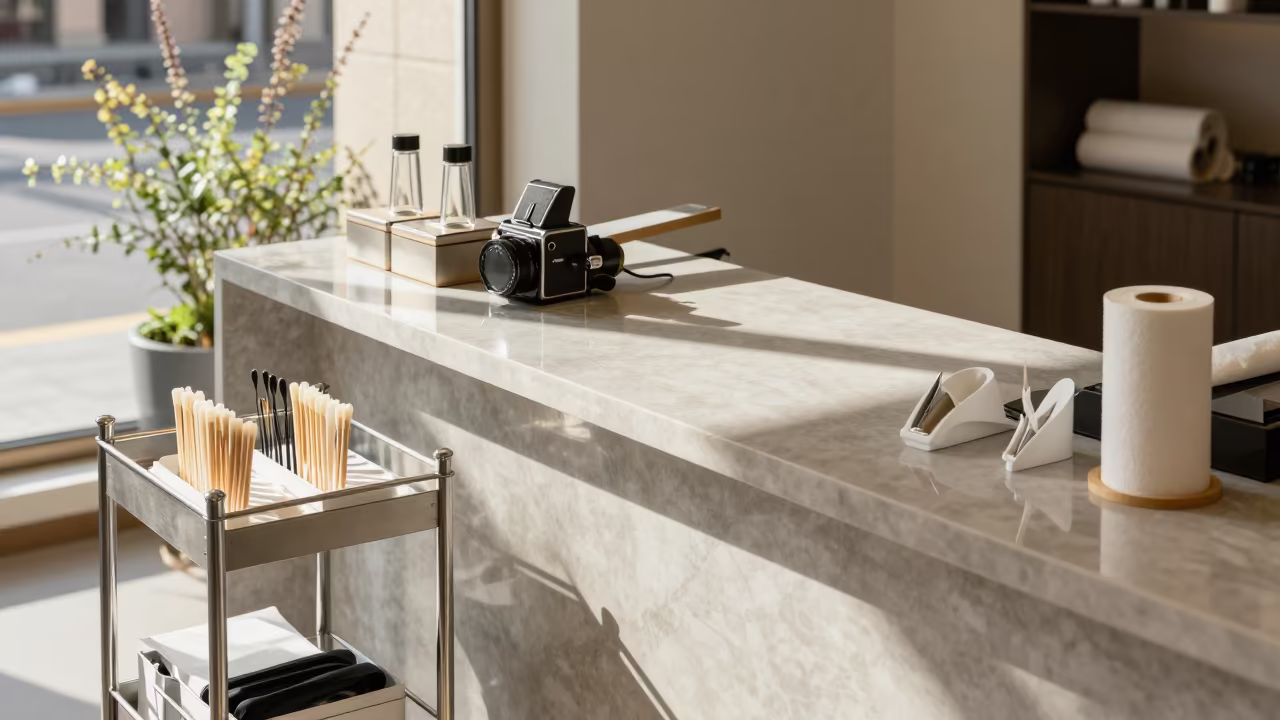 Waxing Trolley at Shanghai Salon Reception Counter in at a salon reception counter near Nanjing Road, Shanghai