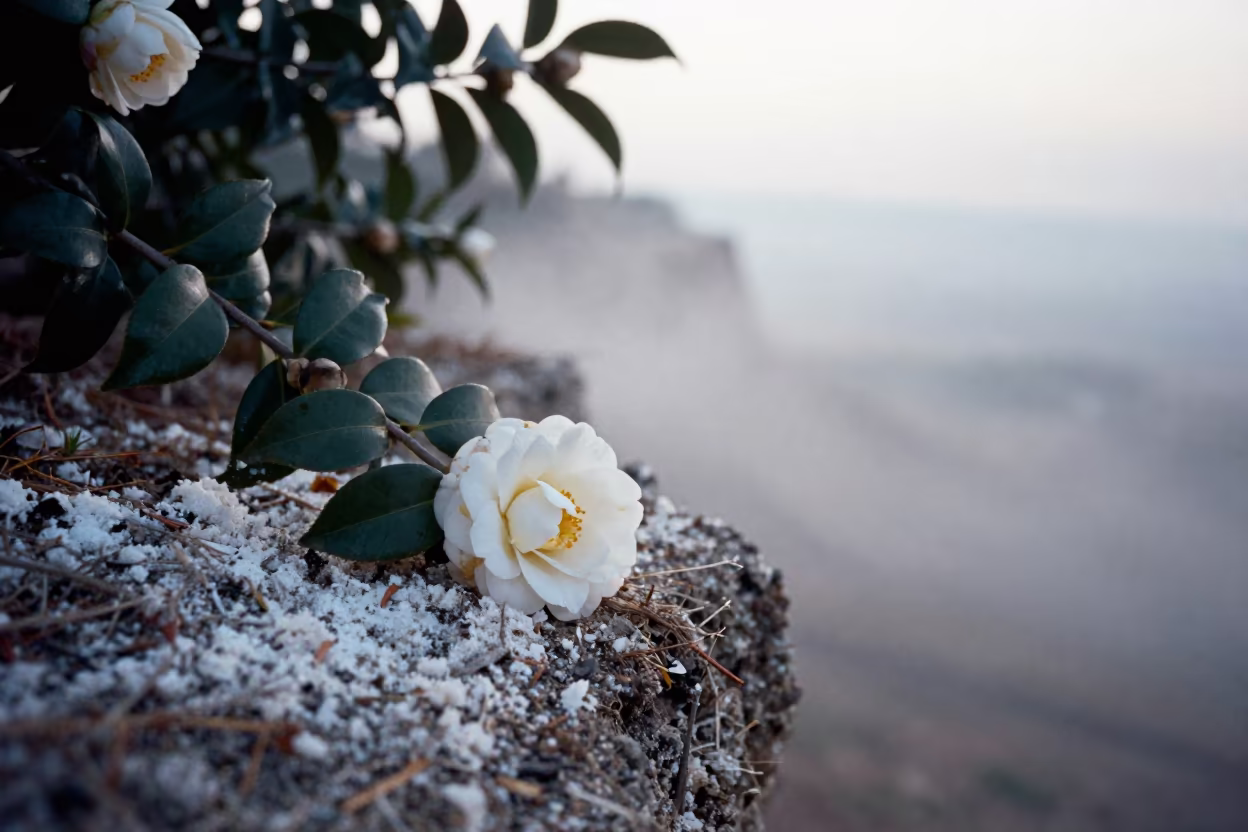 Waxy Camellia on Salt Spray Cliff Erzincan in along a salt-sprayed cliff edge near Erzincan