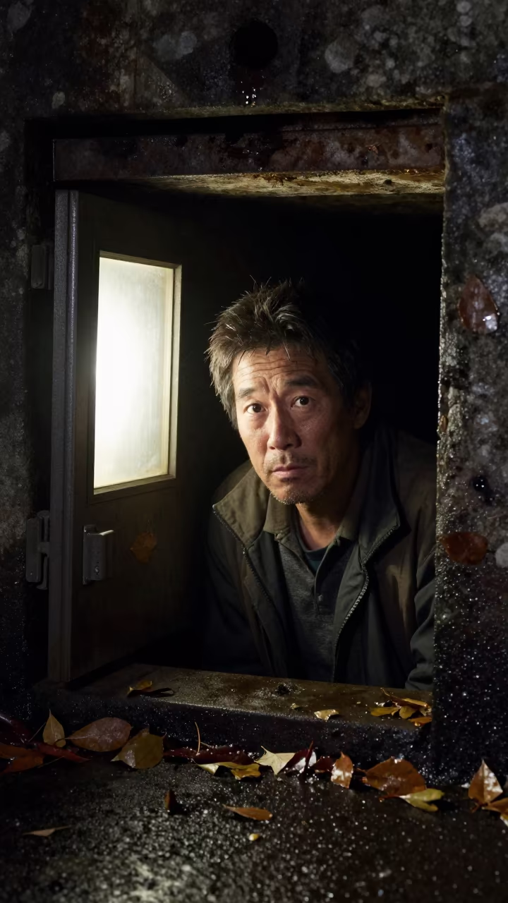 Weary Opal Miner at Sendai Harbor Night in at a harbor edge in Sendai