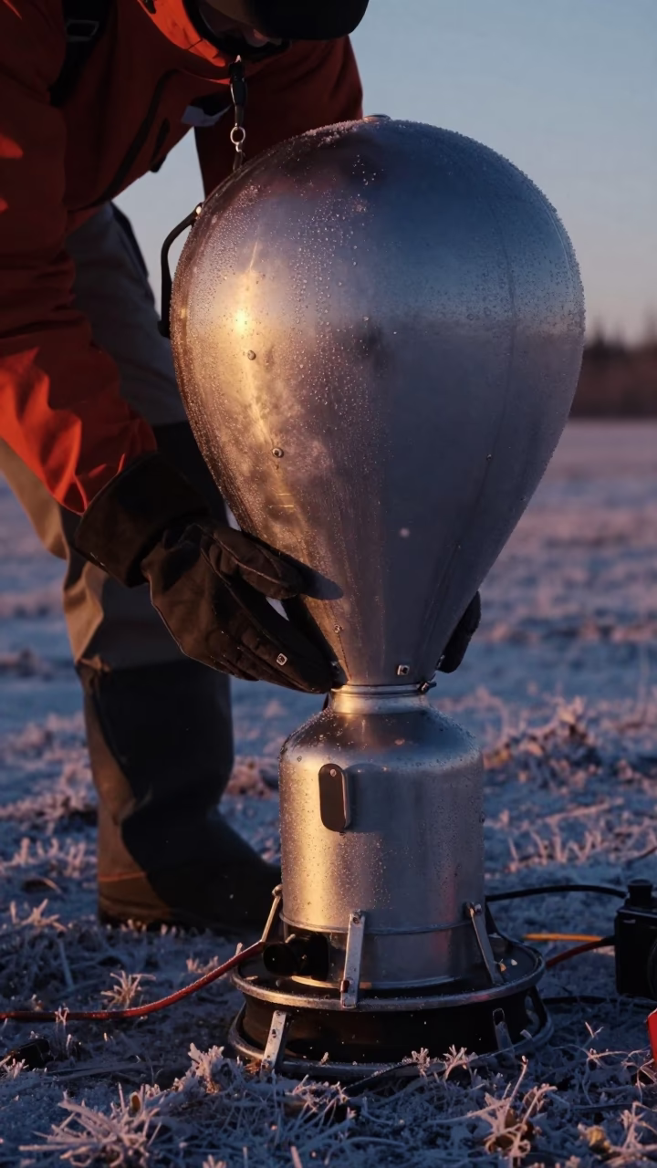 Weather Balloon Team Launching at Dawn in Yukon in beside a tidal survey transect in Yukon